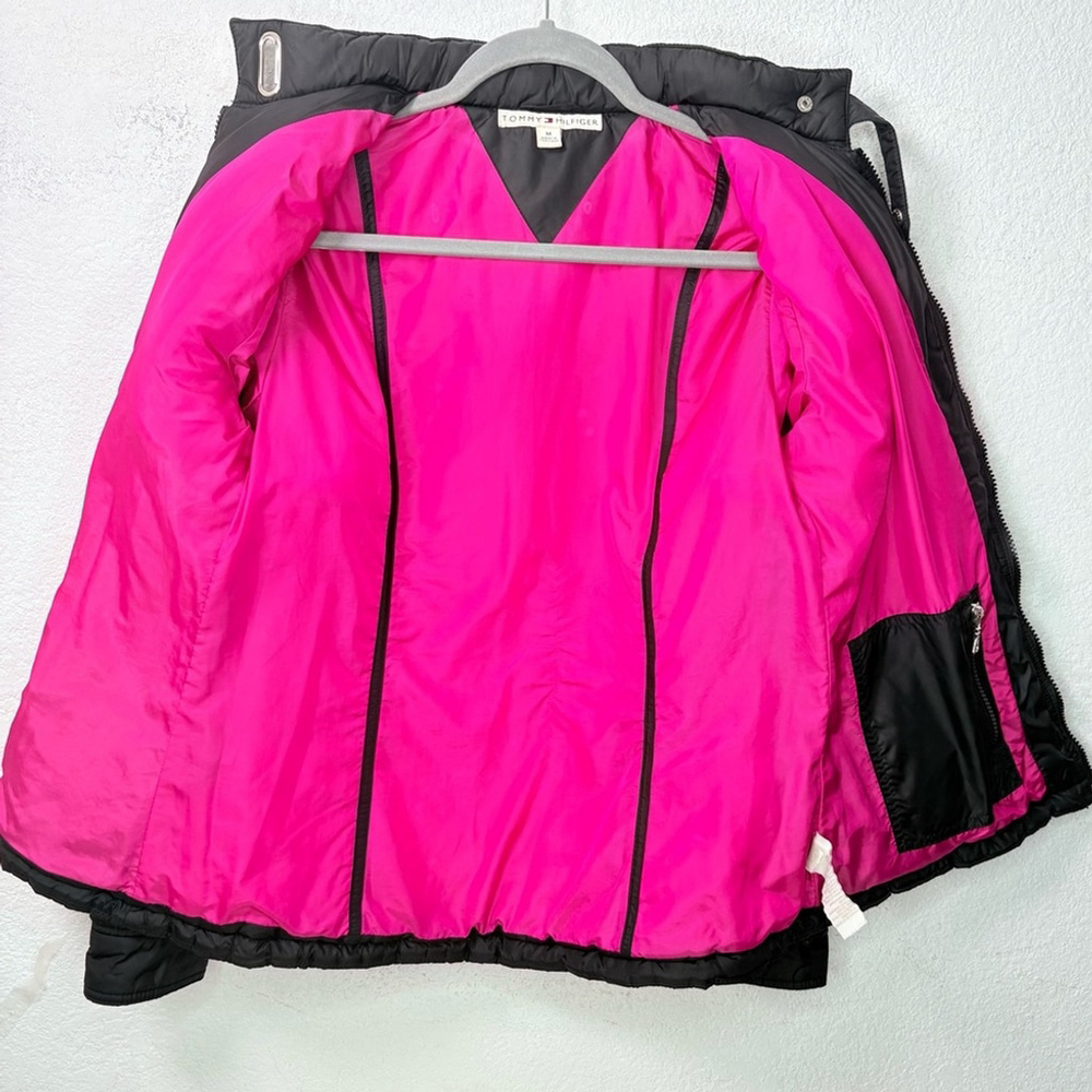 Tommy Hilfiger Black Nylon Puffer Jacket Women's M Zip Front Y2K Modular Basic - Picture 5 of 15
